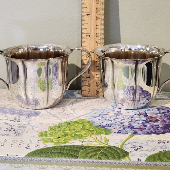 Vintage Wm Rogers MFG CO Silver Plate Fluted Creamer & Sugar Bowl # 624 - Picture 11 of 14